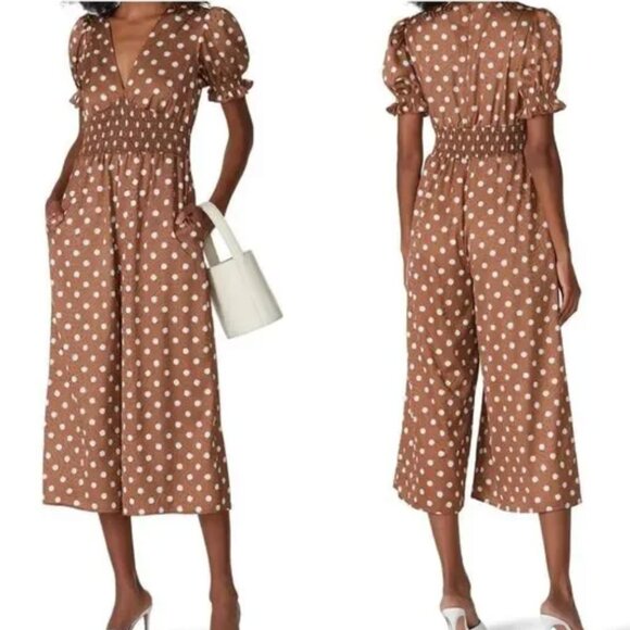 Slate and Willow Jumpsuit Sketched Polka Dot Brown White Size 2 - Picture 1 of 15
